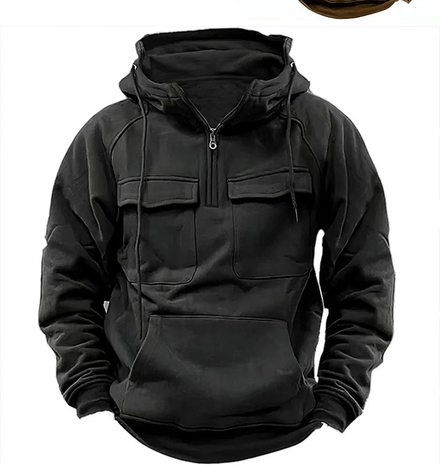 Men's Zip-Up Hoodie Thick Winter Sweatshirt with Drawstring & Pocket
