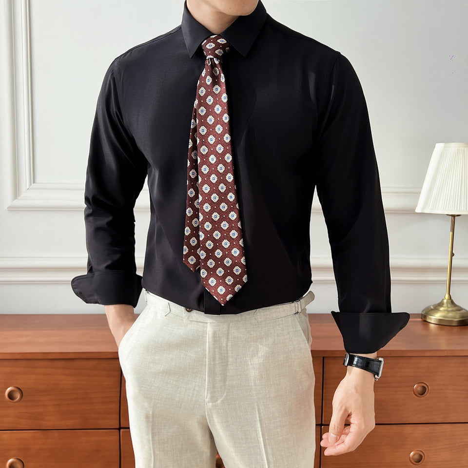 Men’s Slim Fit Business Shirt – Long Sleeve, 7 Colors, Soft Luster