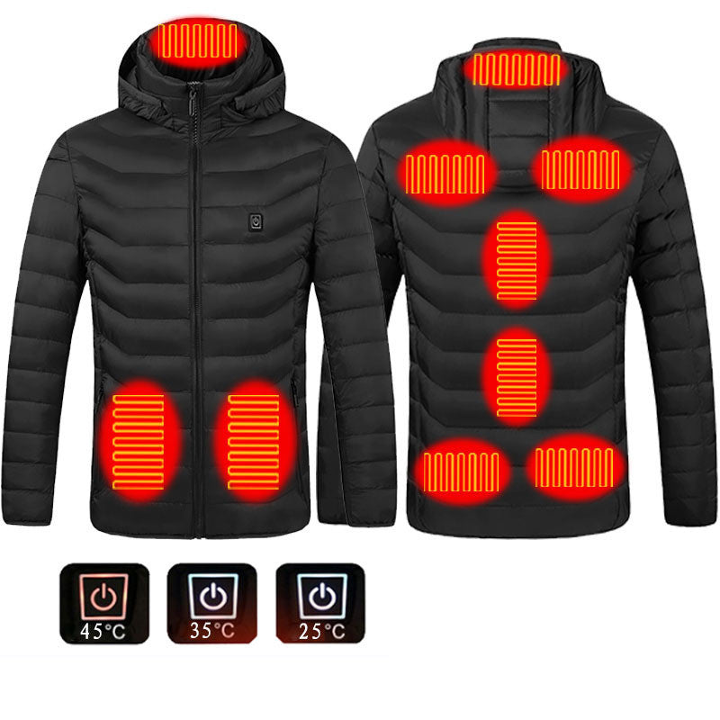 Men’s Heated Puffer Jacket – 9 Heat Zones, Hooded Electric Coat