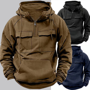 Men's Zip-Up Hoodie Thick Winter Sweatshirt with Drawstring & Pocket