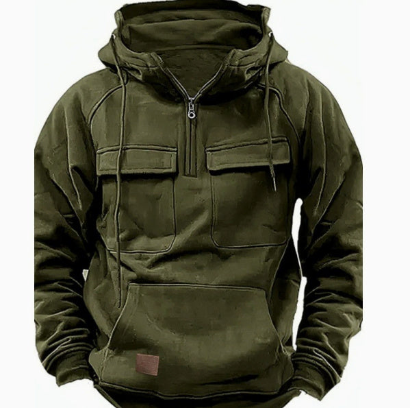 Men's Zip-Up Hoodie Thick Winter Sweatshirt with Drawstring & Pocket