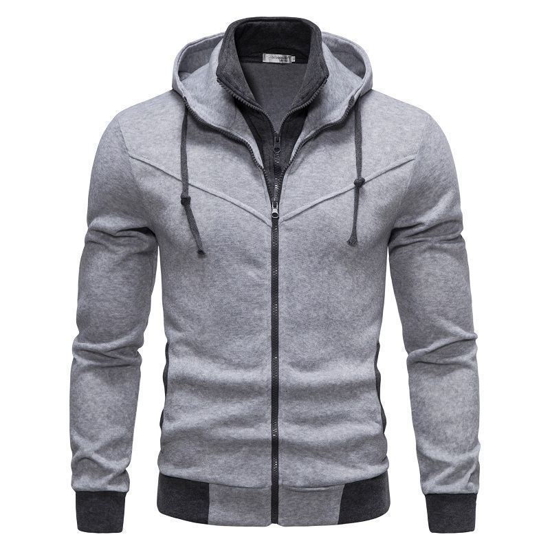 Men’s Sports Leisure Color-Block Hooded Jacket – Slim Fit Cardigan