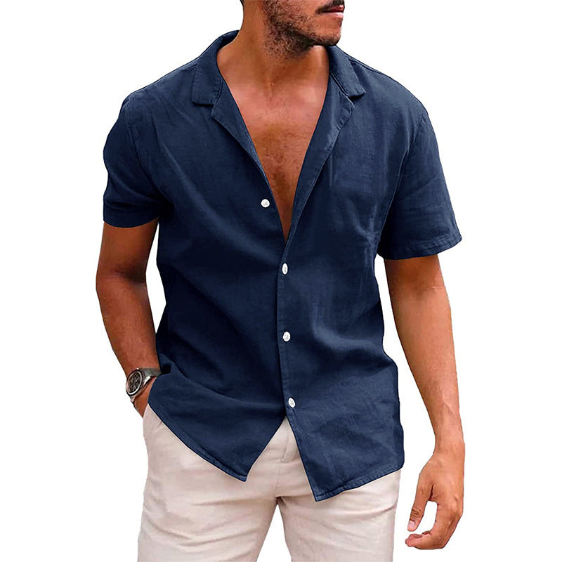 Men's Casual Button Down Short Sleeve Beach Shirt | Summer Cotton Linen Top