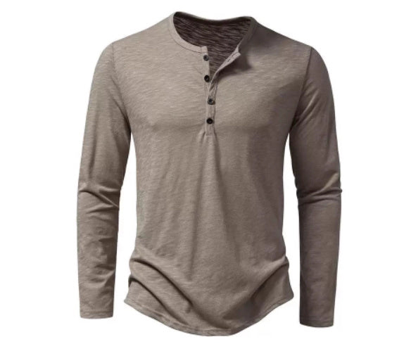Men’s Solid Color Casual Cotton Long-Sleeved Top | Soft Pullover