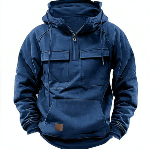 Men's Zip-Up Hoodie Thick Winter Sweatshirt with Drawstring & Pocket
