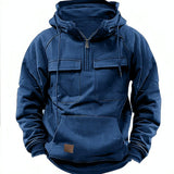 Men's Zip-Up Hoodie Thick Winter Sweatshirt with Drawstring & Pocket