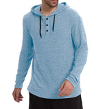 Long-Sleeve Casual Pullover Hoodie for Men with Buttons & Drawstring