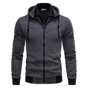 Men’s Sports Leisure Color-Block Hooded Jacket – Slim Fit Cardigan