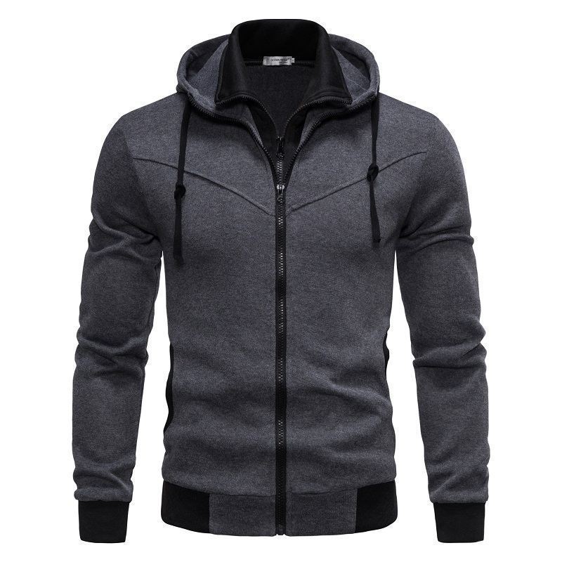 Men’s Sports Leisure Color-Block Hooded Jacket – Slim Fit Cardigan