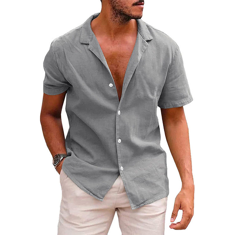 Men's Casual Button Down Short Sleeve Beach Shirt | Summer Cotton Linen Top