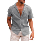 Men's Casual Button Down Short Sleeve Beach Shirt | Summer Cotton Linen Top