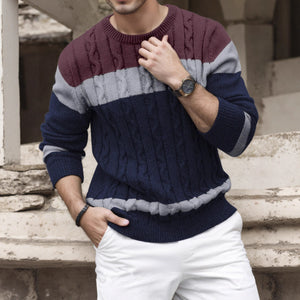 Men’s Color-Block Crew Neck Sweater | Stylish Multicolor Pullover