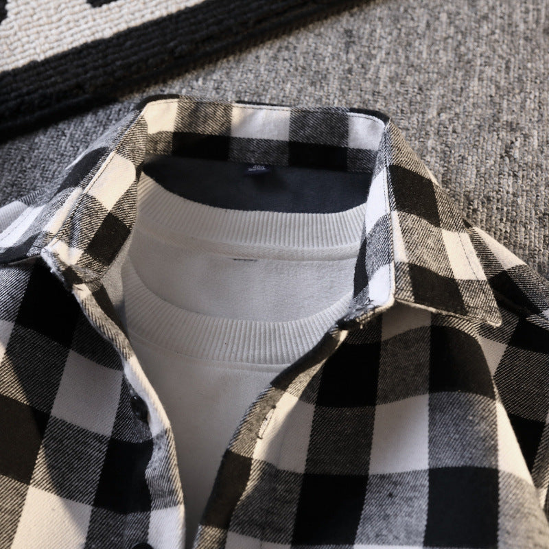 Men's Turn-down Collar Long Sleeve Flannel Shirt With Fleece Lining