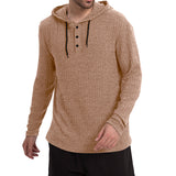 Long-Sleeve Casual Pullover Hoodie for Men with Buttons & Drawstring