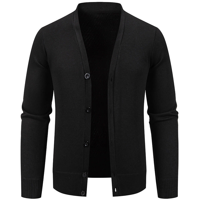 Men’s Warm Fleece-Lined Knit Cardigan Sweater – Solid Color
