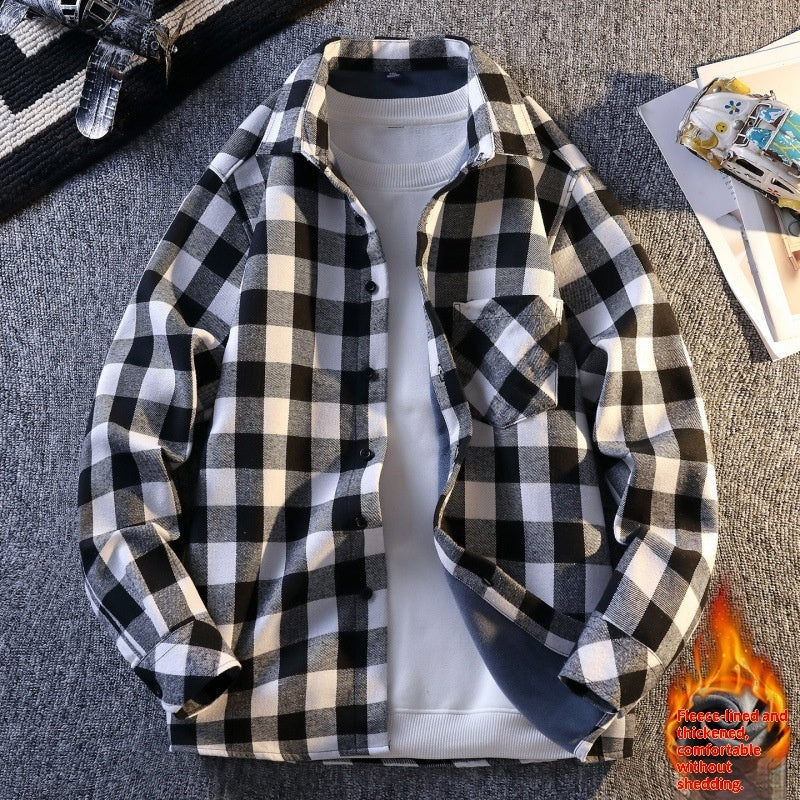 Men's Turn-down Collar Long Sleeve Flannel Shirt With Fleece Lining