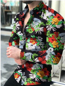Fashion Long-Sleeved Floral Shirt for Men – Slim Fit Cotton Dress Shirt