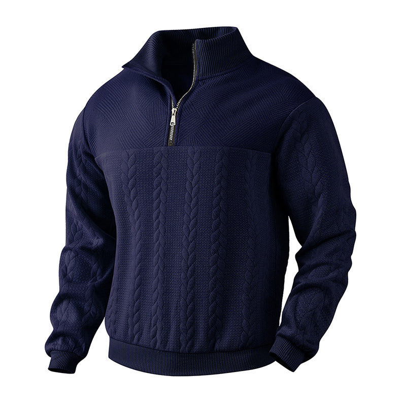 Men’s Jacquard Quarter-Zip Warm Pullover Hoodie | Fall Winter Fashion