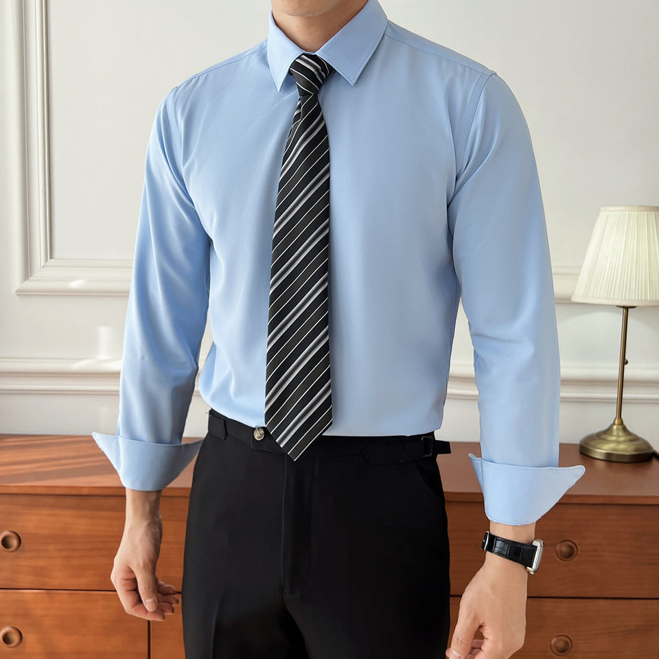 Men’s Slim Fit Business Shirt – Long Sleeve, 7 Colors, Soft Luster