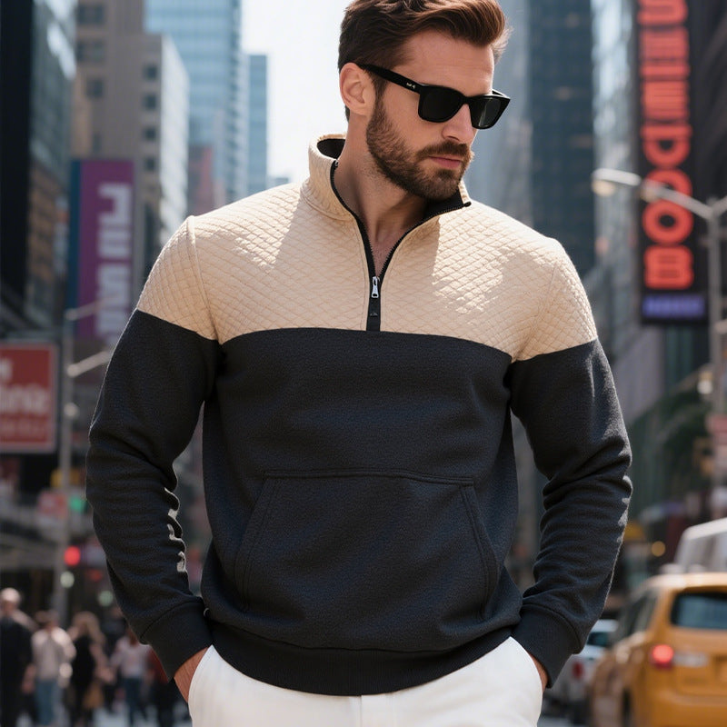 Men’s Heavy Fleece-Lined Zipper Sweater | Warm Winter Stand Collar